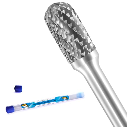 Image of SC-3L6 Tungsten Carbide Burr Rotary File Cylindrical Ball Nose End Shape Double Cut for Die Grinder Drill Bits 1 /4'' Inch Diameter of Shank and 3 /8'' Inch Diameter of Cutter 3 /4'' Inch Cutter Length