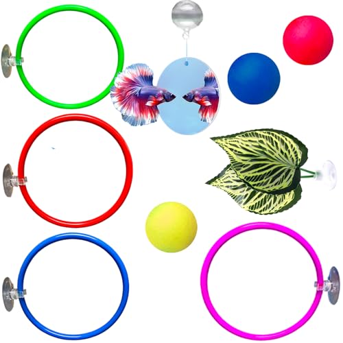 9�� Betta Fish Enrichment Toys �t�B�b�V���G�N�T�T�C�Y�����O �^���N�f�R���[�V�����Z�b�g �a�����O �g���[�j���O�����O �t�B�[�_�[ ���̂������� �t���[�e�B���O�~���[�{�[�� �X�g���X�t���[�t�B�b�V���A�N�A���E���A�N�Z�T���[