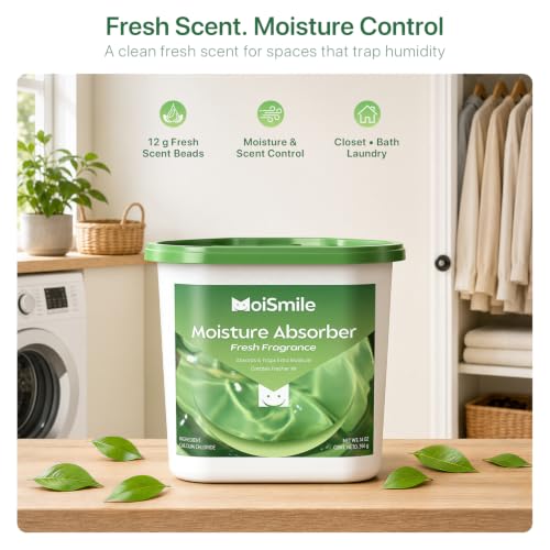 Image of Large Moisture Absorber Buckets, 6 Pack, 14 oz Each, Fresh Scent | 14 oz Net Fill with 12 g Fresh Scent Beads; Visible Water Collection; Up to 90 Days; For Bathrooms and Closets