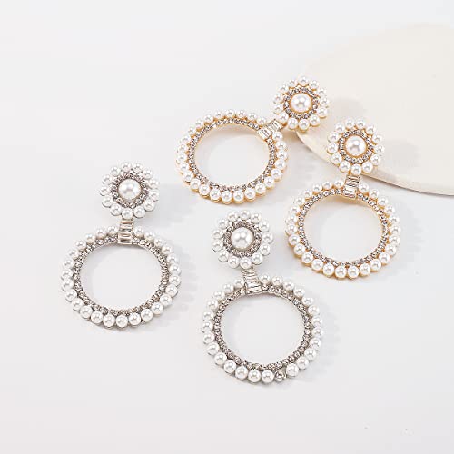 Chargances Boho Baroque Round Pearl Hoop Dangle Earrings Dainty Sparkling Crystal Circle Drop Dangle Earrings Fashion Stud Earrings For Women And Girls Gift Party (Silver) #TOP5