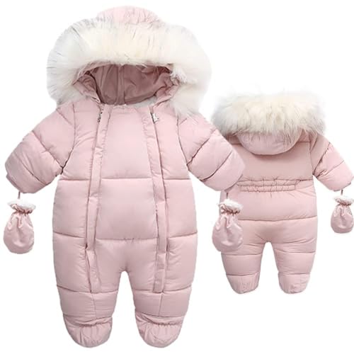 Image of Fairy Baby Infant Baby Winter Snowsuit Coat Romper Hooded Double Zipper Fur Collar Warm Jumpsuit for Boys Girls 12-18 Monthes