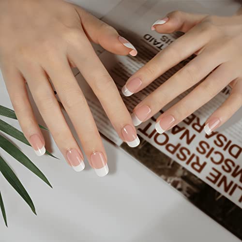 Danni & Toni Semi Cured Gel Nail Strips (Happy-Go-Lucky) Nude French Gel Nail Stickers White Tips 28 Stickers #TOP1