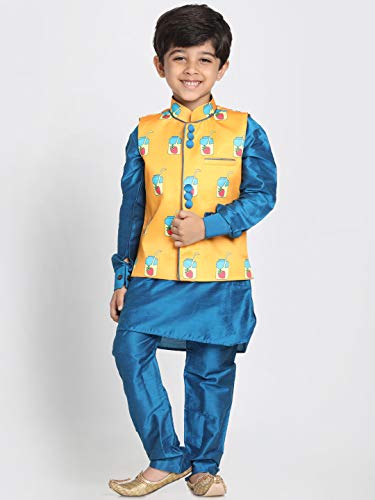Image of JBN Creation Light Blue Cotton Silk Blend Boys Nehru Modi Jacket