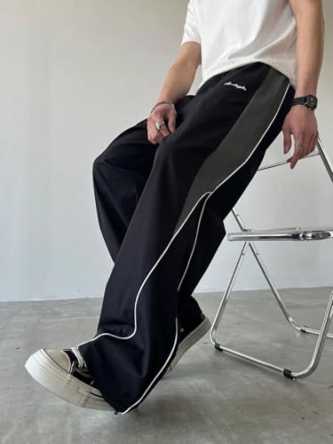 ZAFUL Men's Colorblock Drawstring Pants Loose Fit Streetwear Wide Leg Trousers with Pockets for Daily Sports Casual Wear4