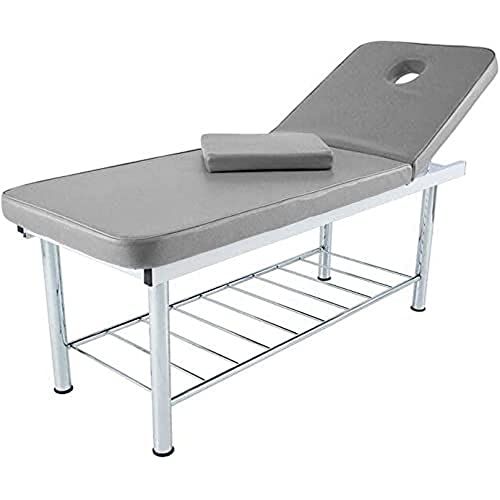 QUIRUMED Camilla Fija de Acero, Acabados cromados, Cabezal reclinable, Color Plata, Estructura Reforzada, Polipiel, Agujero Facial, Tapón Facial, hasta 150 kg