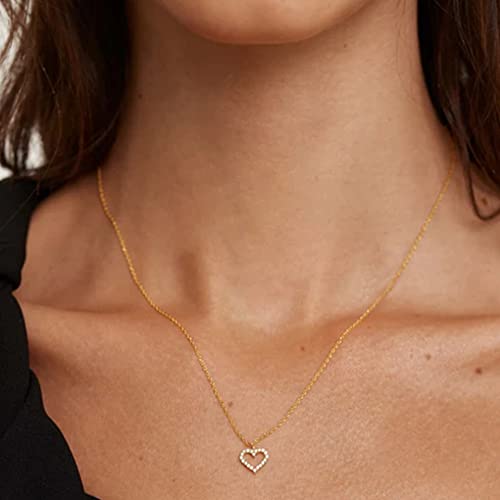Cowlyn Love Heart Necklaces Pendant Pearl Chain 14K Gold Plated Double Layered Choker June Rose Flower Bar Disc Pendant Mother's day Valentine Women Girls Handmade Mom Jewelry2