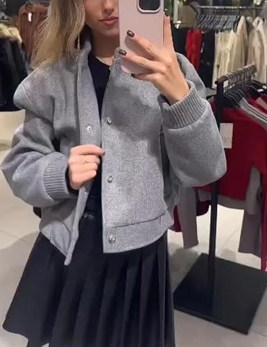 Cropped Bomber Jackets for Womens Long Sleeve Button Down Crop Shacket Jacket Tops2