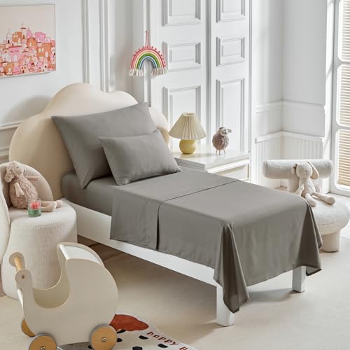 Image of Kids Comforter Sheet Set - Soft and Breathable Bed Set Includes Quilted Comforter, Fitted Sheet, Flat Top Sheet, Pillowcase and Toddler Pillowcase for Toddler - 5 Pieces Toddler Bedding Dark Gray