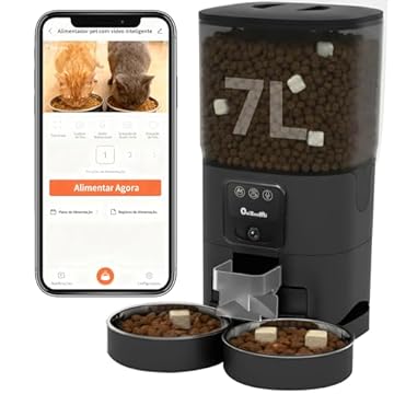 Automatico Pet Alimentador para Gatos com Caes - 7L Comedouro Automático para 2 Cat - Camera 1080p com Inteligente Programavel APP Automatic Feeder para - Smart Racao Dispenser de Gato com Cães