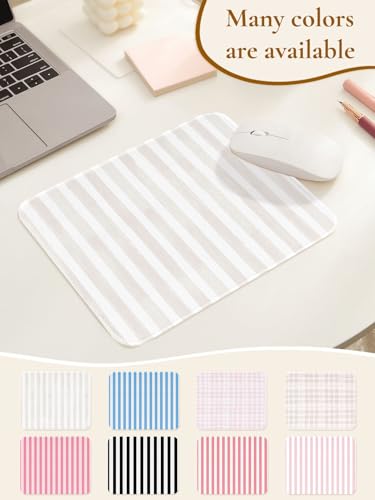 Image of Square Cute Striped Mouse Pad with Stitched Edge, Premium Waterproof Cloth Aesthetic Small Mouse Mat, Non-Slip Rubber Base Simple Funny Mousepad Desk Accessories,Beige and White