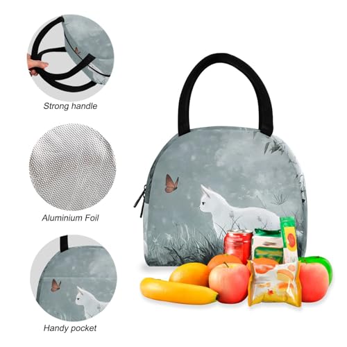 Backpack Lunch Bag Set Cat with Butterfly Print, Big Storage Travel Backpacks with Insulated Lunch Box for Office Hiking Picnic4