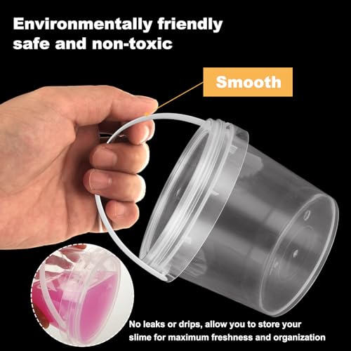 Image of ZOFORTY 18 PCS 70 oz Slime Containers with Lids and Handles, Plastic 2000ml Storage Bucket Containers, Clear Slime Storage Case for Slime DIY Art Craft, Pigment, Small Tools, Part Material