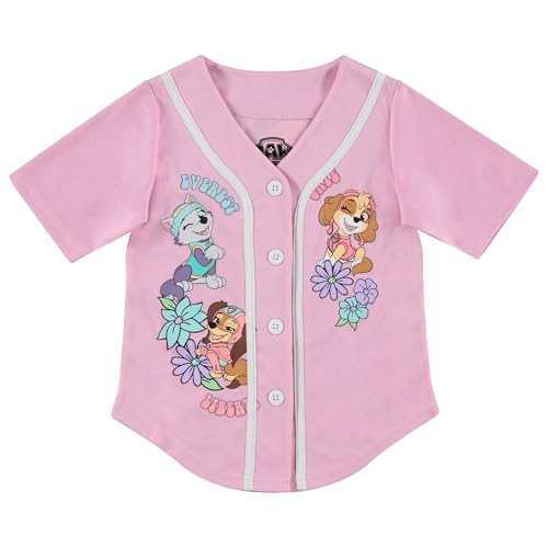 Nickelodeon Girls Nick Jr's Paw Patrol Skye, Everest, Liberty Baseball Classic Mesh Button Down Shirt Softball-Jerseys, Pink, 2T US