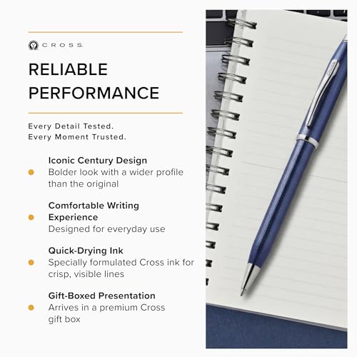Image of Cross Century II Translucent Cobalt Blue Diamond Pattern with Chrome Appointments Refillable Ballpoint Pen - Medium Point, Black Ink, Luxury Gift Box