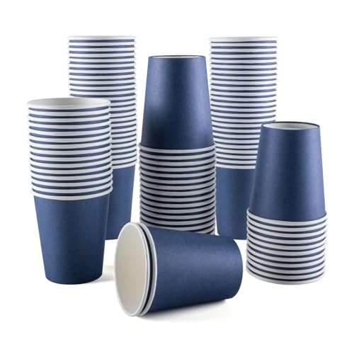CEILIWEN Lot de 100 gobelets en carton bleu marine pour boissons chaudes et froides – Idéal pour un anniversaire, le jour de la VE, la retraite, l'obtention...