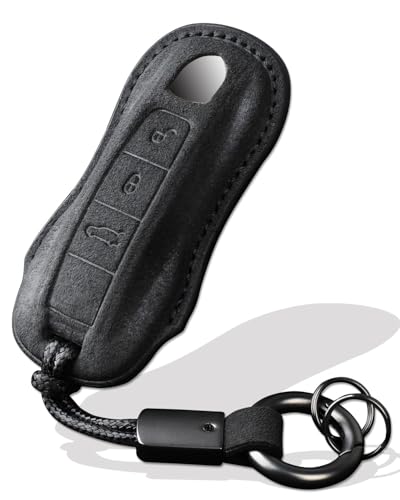 XMZAIMY for Porsche Key Fob Cover with Keychain Fit for Panamera Cayenne Macan Taycan 918 Smart Keys Case Protector suede (Black Style A)