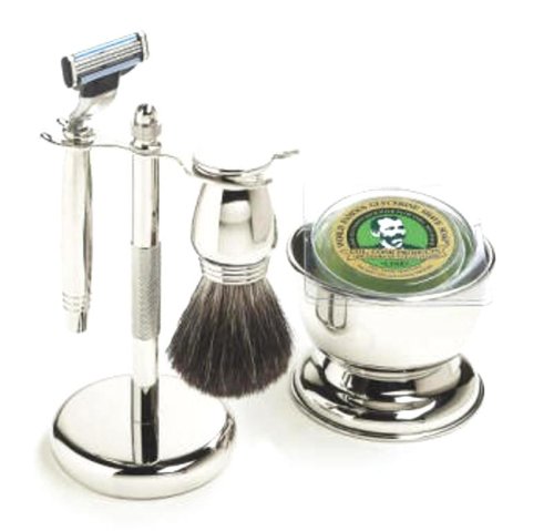 Colonel Conk Model 196 5-Piece Chrome Mach 3 Shave Set, Includes Razor, Badger Brush, Stand, Bowl and Soap