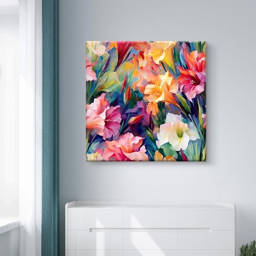 Image of Livin'luxe Colorful Floral Canvas Framed Wall Painting | Abstract Flower Artwork Modern Wall Decor for Living Room, Bedroom & Office | Vibrant Botanical Art Print Home Decoration 24 inch x 24 inch