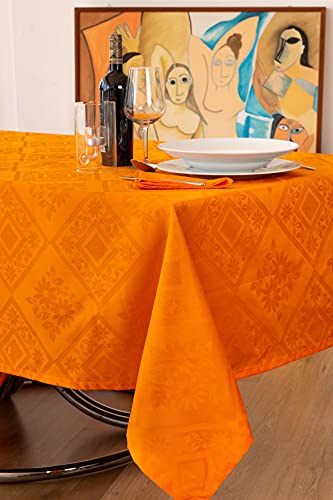 ESSE HOME - Mantel rectangular - Cuadrado - Redonda - Oval Fiandra Jacquard puro algodón - Viena (S 160 x 210, naranja) Cover