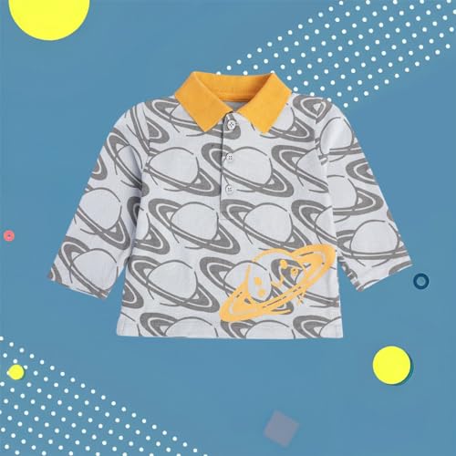 Image of miniklub Baby Collar Long Sleeve Knitted Cotton T-Shirt (Grey /Yellow Color)