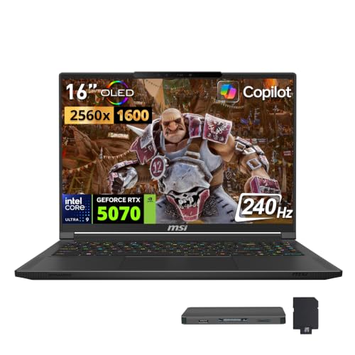Image of msi Stealth 16 AI 16 inch 240Hz QHD+ Gaming Laptop, Intel Core Ultra 9 285H, NVIDIA GeForce RTX 5070, 64GB DDR5, 5TB Storage(4TB SSD+1TB Docking Station), RGB Backlit Keyboard, Wi-Fi 7, Win 11 Pro, Black