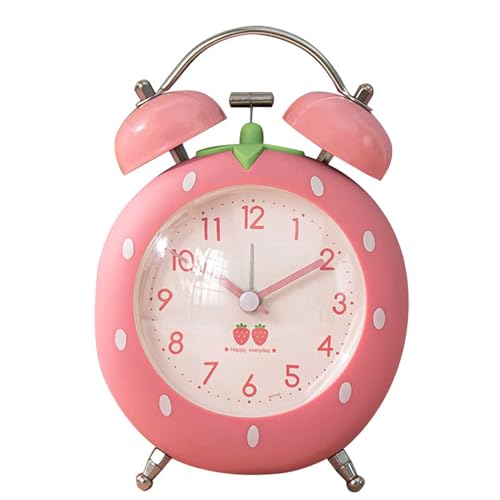 4 inches Strawberry Cute Alarm Clock for Heavy Sleepers with Backlight,Loud Twin Bell Alarm Clock for Kids, Seniors, Heavy Sleepers, Decorations for Bedroom, Living Room (Pink)