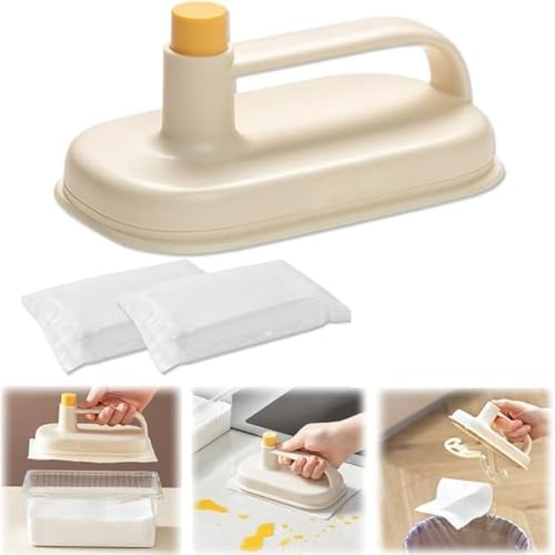 Image of Disposable Magic Wipes Cleaning Brush with Handle, Replaceable Magic Brush Cleaning Cloth, Cleaning Brush with Tissue Paper and Velcro for Kitchen Bathroom Home & Office (with 50 pcs Tissue)