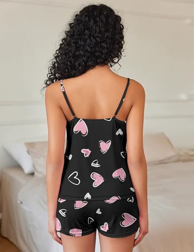 Image of Ekouaer Pajama Sets for Women Cute Printed Lace Cami Pj Shorts Set | Summer 2 Piece Sleepwear, Lightweight Lingerie Nightwear, Soft Loungewear, Adjustable Straps, V-neck