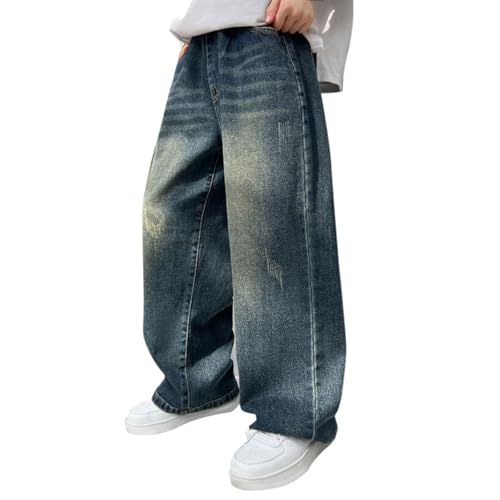 Boys Baggy Wide Leg Jeans Streetwear Hip Hop Straight Denim Pants High Wasit Loose Washed Vintage Trousers for Teen3