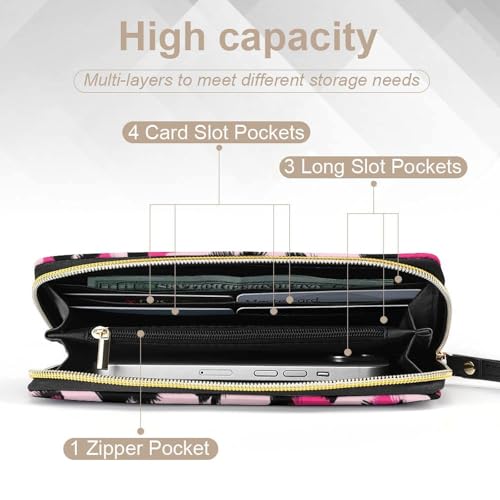 Travel Purse Fashion Design, Huge Storage Capacity Wallet With Rope, Cute Decor Purse, Long PU Zipper Wallet Pink Cheetah Animal Skin Leopard Print4