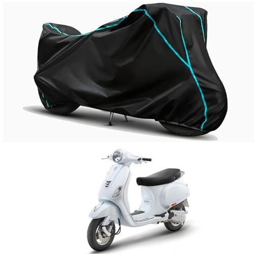 Image of Waterproof Bike Body Cover Compatible for | Vespa ZX 125 BS6 | Taffeta Fabric, Sky Piping Design, Bottom Elastic Fit | Dustproof, Sun UV & Rain Protection for All Weather.