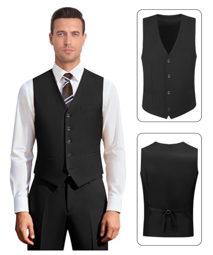 Image of Men's 3 Piece Slim Fit Suit Set, Two Button Blazer Solid Jacket Vest Pants Wedding Business Suit