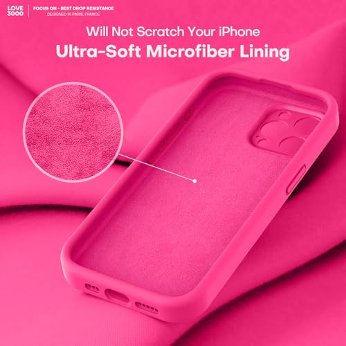 Image of LOVE 3000 Designed for iPhone 15 Pro Max Case, Premium Silicone with [Soft Anti-Scratch Microfiber Lining] Shockproof Protective Phone Case for Men Women Girls 6.7 inch, Hot Pink