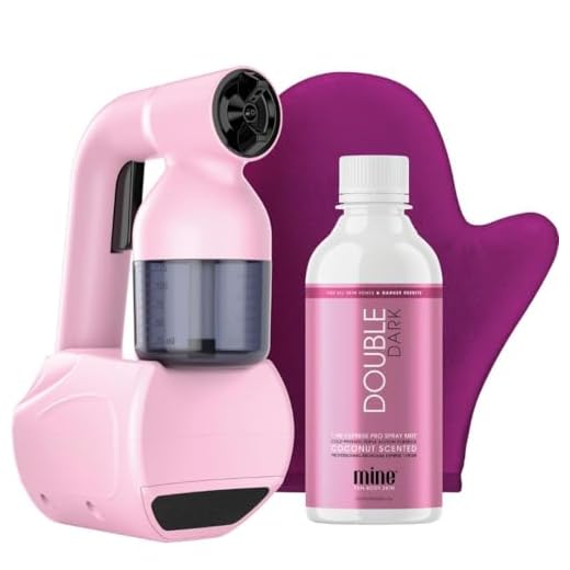 MineTan Personal Spray Machine | Pink At Home Spray Tan Kit | Lightweight, Handheld Portable Self Tanner | 8oz Double Dark Pro Spray Mist Solution | Works With All Sunless Tanning Solutions