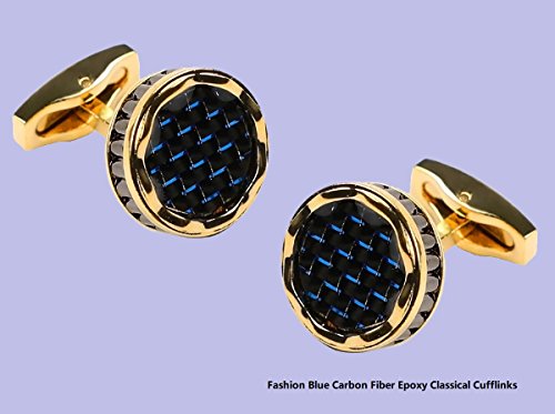 Fontee® 1 paar hoogwaardige Franse overhemd manchetknopen blauwe koolstofvezel epoxy manchetknopen voor mannen klassieke manchetknopen met geschenkdoos (verguld) - Image 3