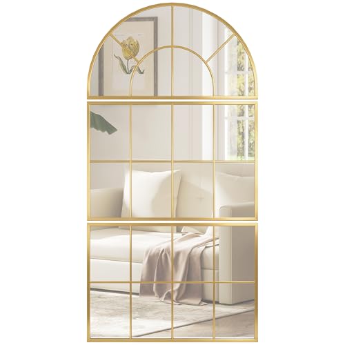 HOMCOM Miroir Mural arqué, Miroir Mural en Forme de fenêtre, Ensemble de 3 pièces, Cadre en métal, pour Salon, Chambre à Coucher, Couloir, 76 x 150 cm...
