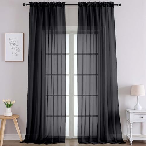 Image of Chyhomenyc Extra Long Black Sheer Curtains 120 Inches Long 2 Panels, Light Filtering Black Curtains for Living Room, Soft Gentle Voile Rod Pocket Bedroom Window Drapes, 59Wx120L Inch, 10FT, 2PCS