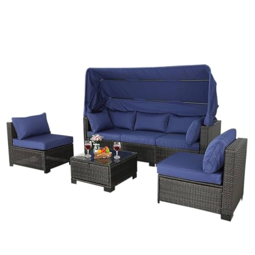 HTI living Outdoor Sofa Eleni Braun/Blau Loungemöbel Gartenlounge Terrassenmöbel