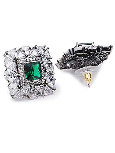 Image of Karatcart Women Green American Diamond Stud Earrings