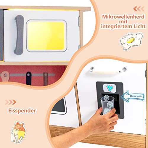 GOPLUS Kinderküche, Küchenspielset aus Holz mit Kochzubehör, abnehmbarem Waschbecken, Wasserhahn, Eismaschine… – Bild 7