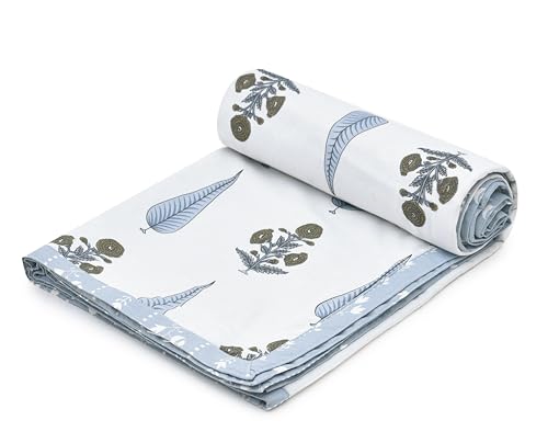 Image of Amazon Brand - Umi Single Cotton AC Dohar Blanket 57x87 Inches | 160 TC Three Layer Lightweight Comforter | Soft Elegant Printed Single Bed Quilt