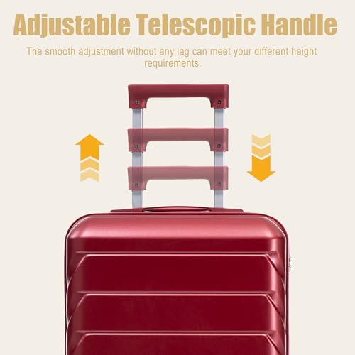 Image of 20 Inch ABS Hard Shell Travel Checked Luggage With Combination Lock, Red