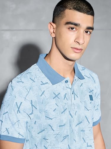 Image of TECHNOSPORT Men's Slim Fit All Over Print Half Sleeve Polo T-Shirt for Gym, Sports & Regular Use