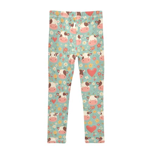 Wusikd Cute Cow Heart Girls' Leggings Toddler Doodles Flowers Kids Yoga Pants Dance Active Tights 4T2