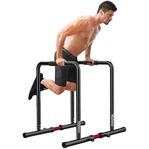 YOLEO Adjustable Dip Bar- 500lbs Dip Station Portable Functional Fitness Bar with Safety Connector, Heavy Duty Dip Stand Body Press Bar Parallette Exercise Bar Workout Equalizer for Calisthenics-Black Cover