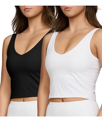 PURE CHAMP 2pk Sports Bras for Women Medium Support Crop Tops Tank Top for Women Camisole Cami Workout Tops Removable Padding