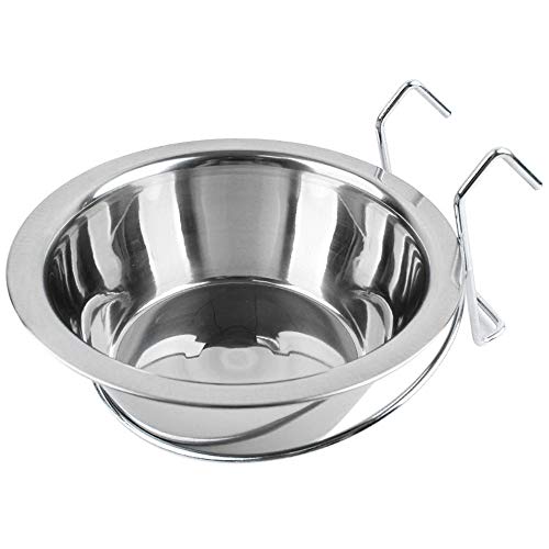 CAOQAO Animaux Suspendus Cage Bol Amovible en Acier Inoxydable Hanging,Gamelle Bol avec Crochet sur Cage, pour Chiot Nourricier Bol Alimentaire pour Chat,Chien,Oiseau,Petits Animaux,L