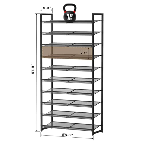 Image of Shoe Rack, 10-Tier Metal Shoe Organizer, Tall Shoe Rack for Closet,entryway,Garage, with Adjustable Flat or Angled Shelves, 42-50 Pairs,Shoes that can accommodate The Whole Family.