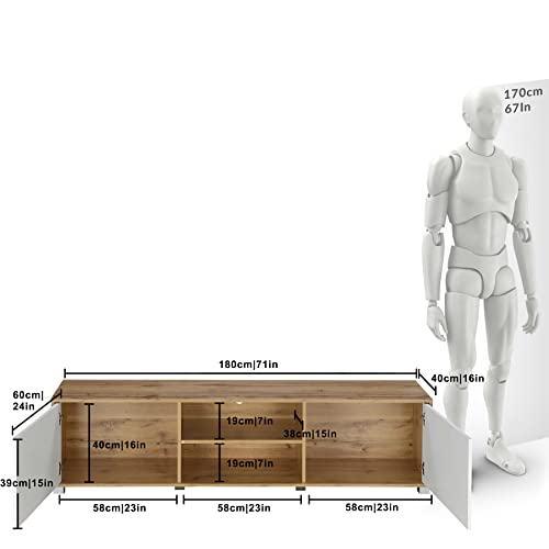 Image of DeckUp Plank Cannes Engineered Wood 2-Door TV Stand and Home Entertainment Unit (Wotan Oak and White, Matte Finish)
