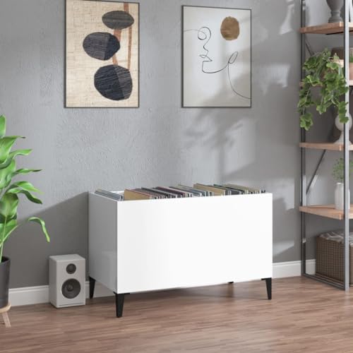LAPOOH Mueble Discos Madera contrachapada Blanco Brillo 74,5x38x4...